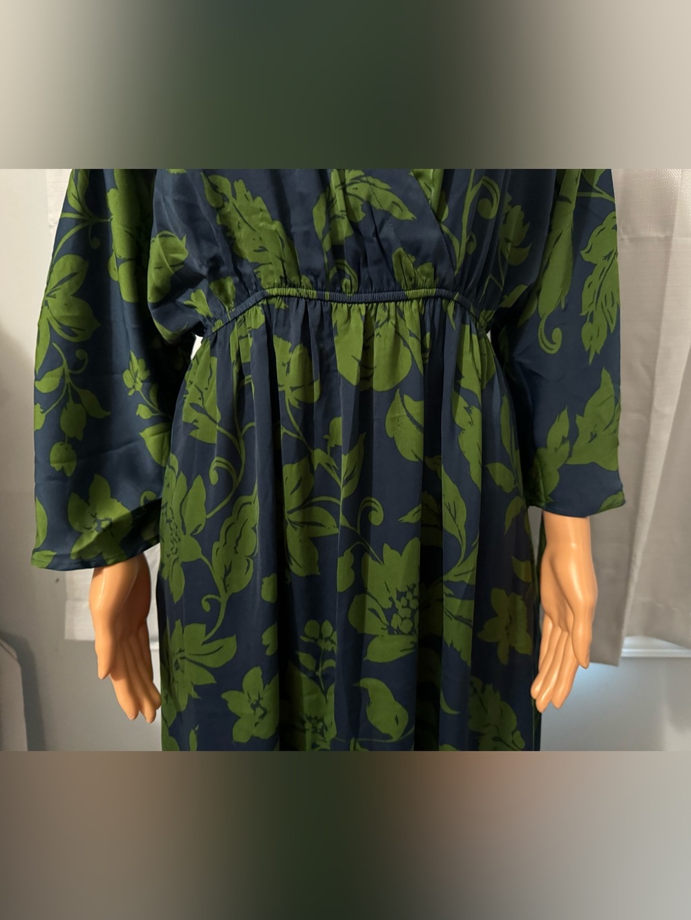 Pretty Easel size S blue green floral print dolman sleeve maxi dress new - Picture 3 of 7